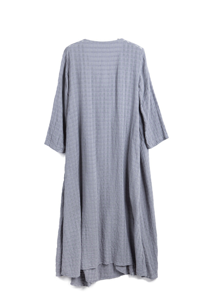 Grey Plaid Patterned Linen Cardigan Dress