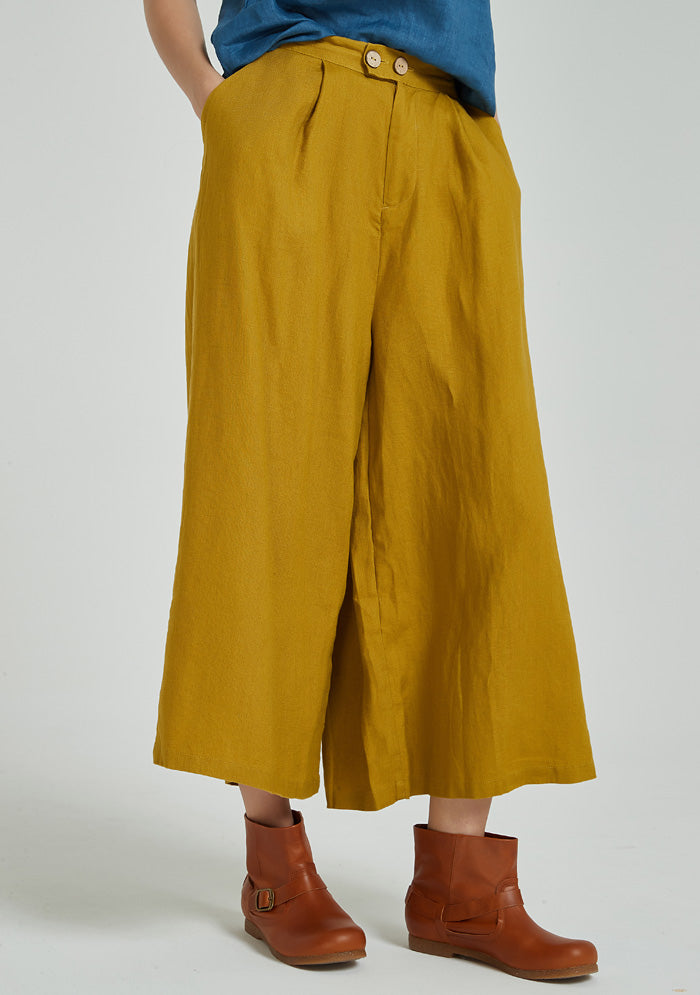 Yellow Wide Leg Linen Pants