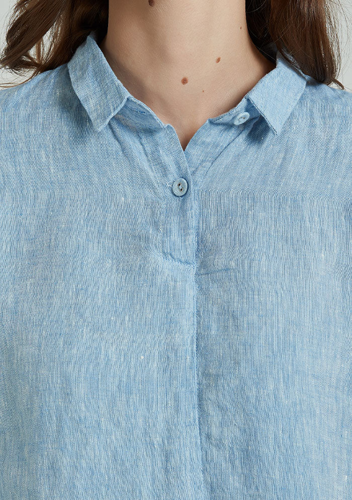 Blue Tiered Hem Linen Shirt