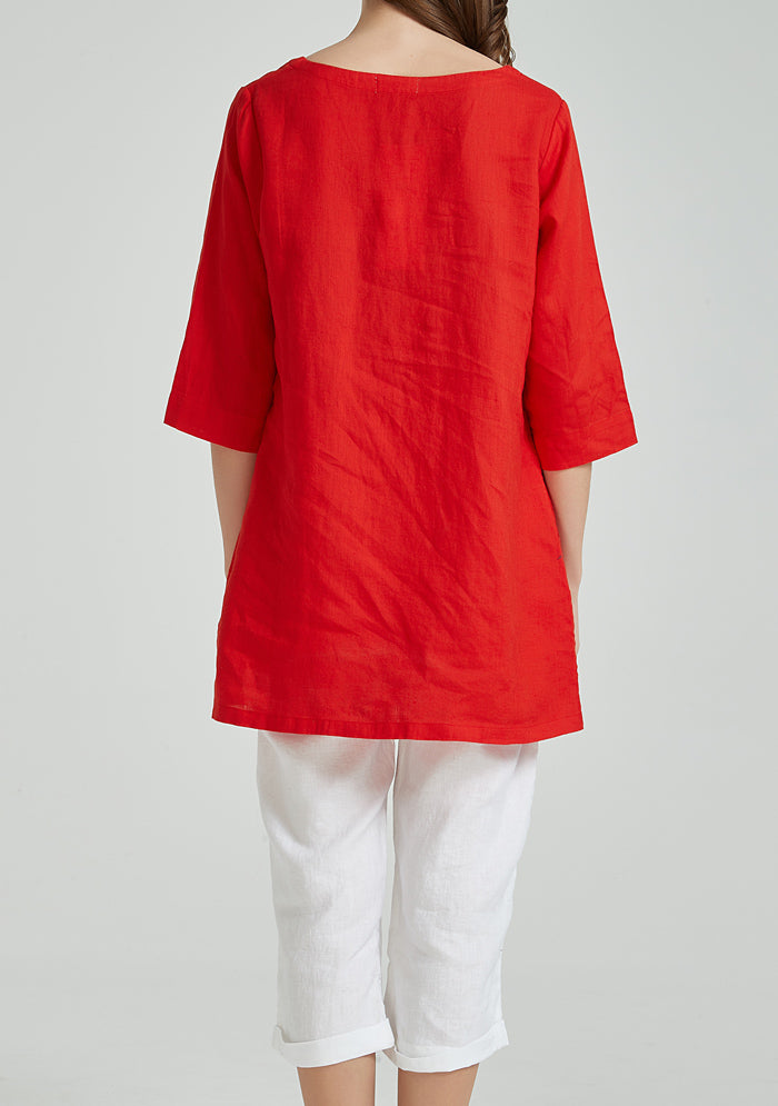 Red Straight Linen Tunic