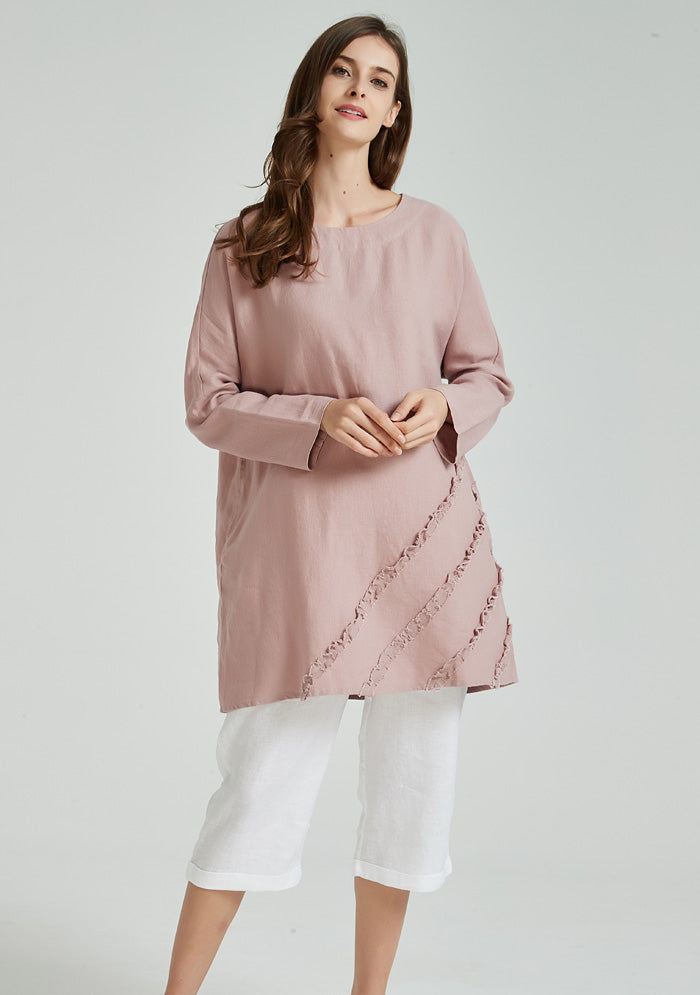 Pink Drop Shoulder Linen Tunic