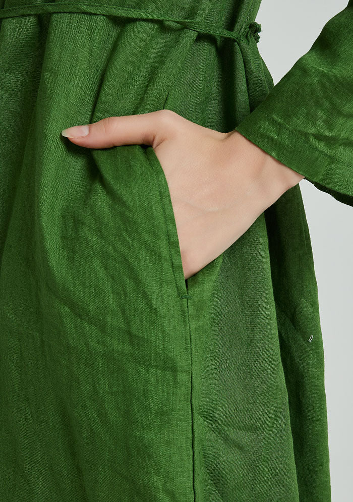 Green Long Sleeve Linen Dress