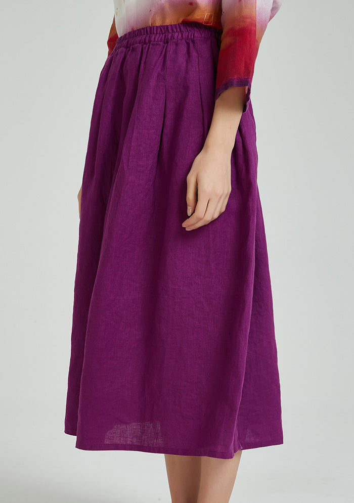 Purple Elastic Waist Linen Skirt