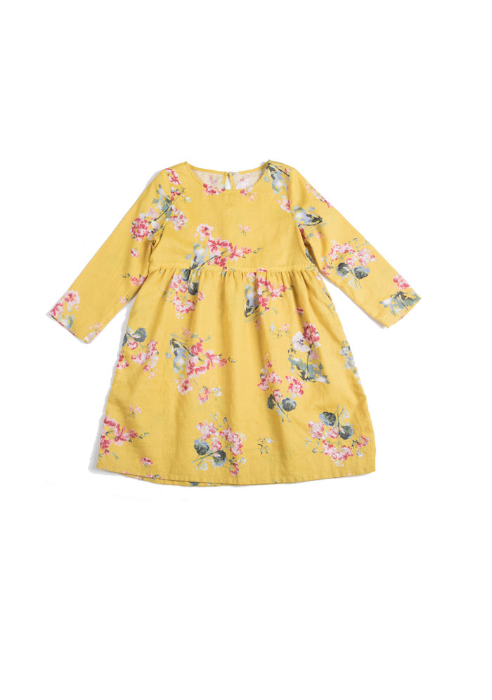 Yellow Print Girls Ramie Dress Colorlinen Yellow Print Girls Ramie Dress Colorlinen